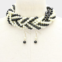 Class Act braided  pearl necklace set